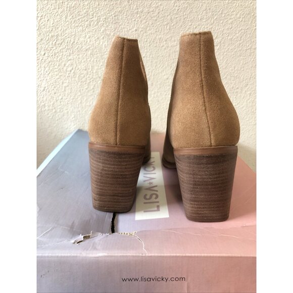 Lisa Vicky KICKY-V Saddle Split Suede Heel Booties Size 8 - Picture 4 of 6